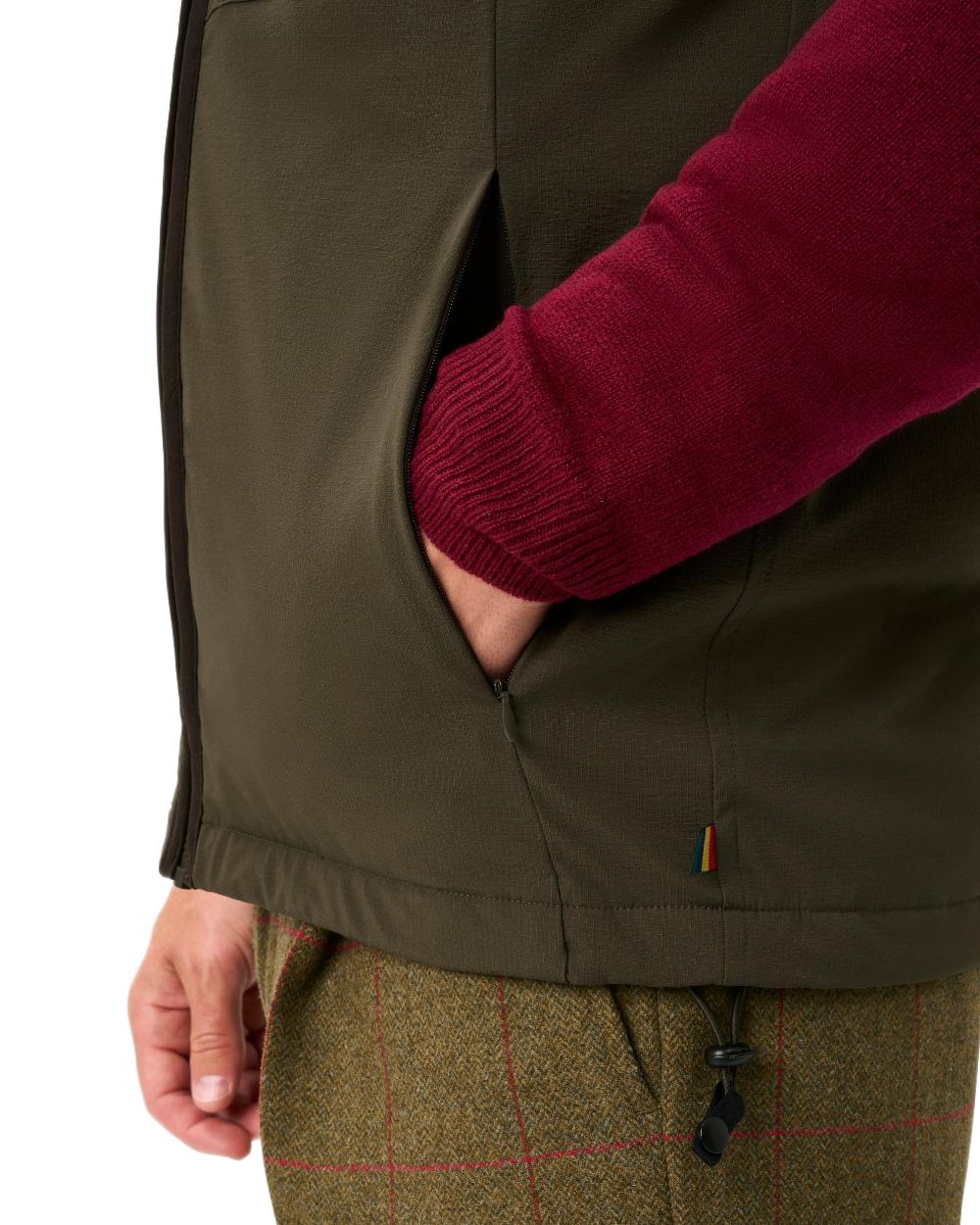 Olive coloured Alan Paine Mens Willsden Water Repellent Gilet on white background 