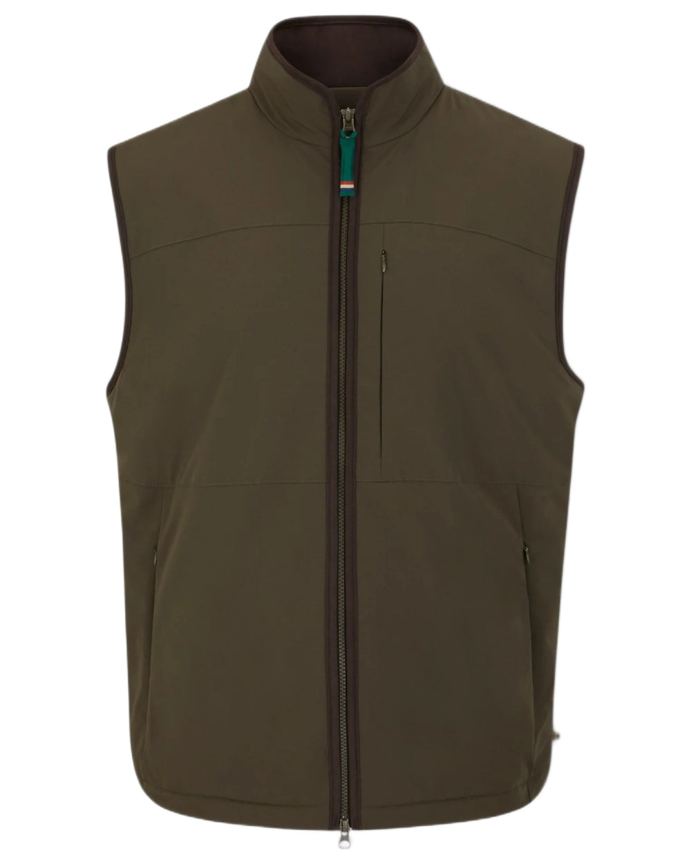 Olive coloured Alan Paine Mens Willsden Water Repellent Gilet on white background 