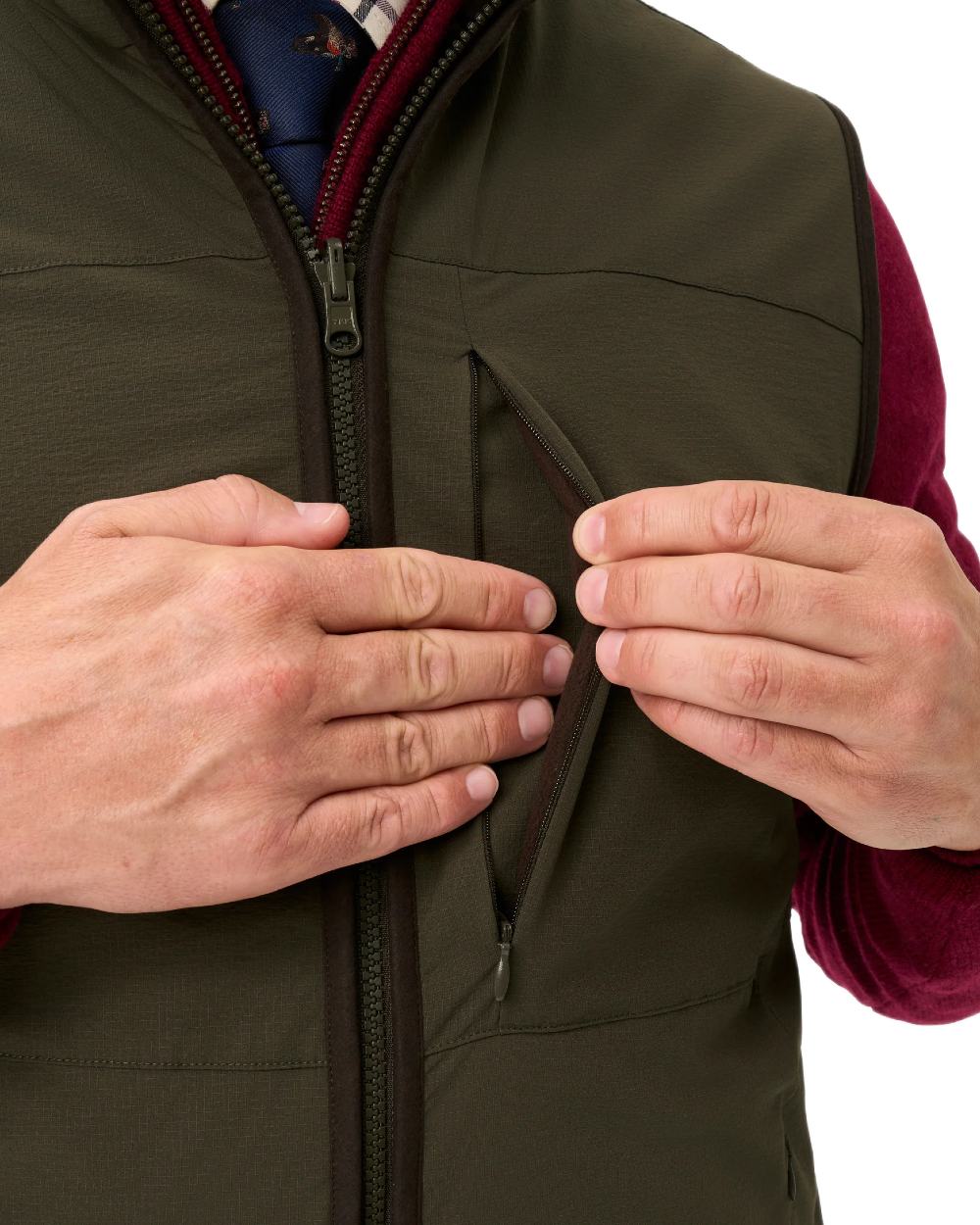 Olive coloured Alan Paine Mens Willsden Water Repellent Gilet on white background 