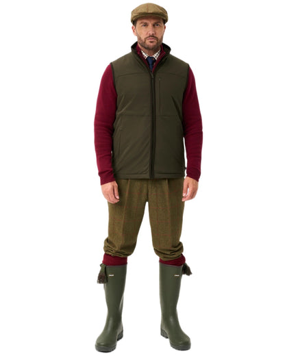 Olive coloured Alan Paine Mens Willsden Water Repellent Gilet on white background 