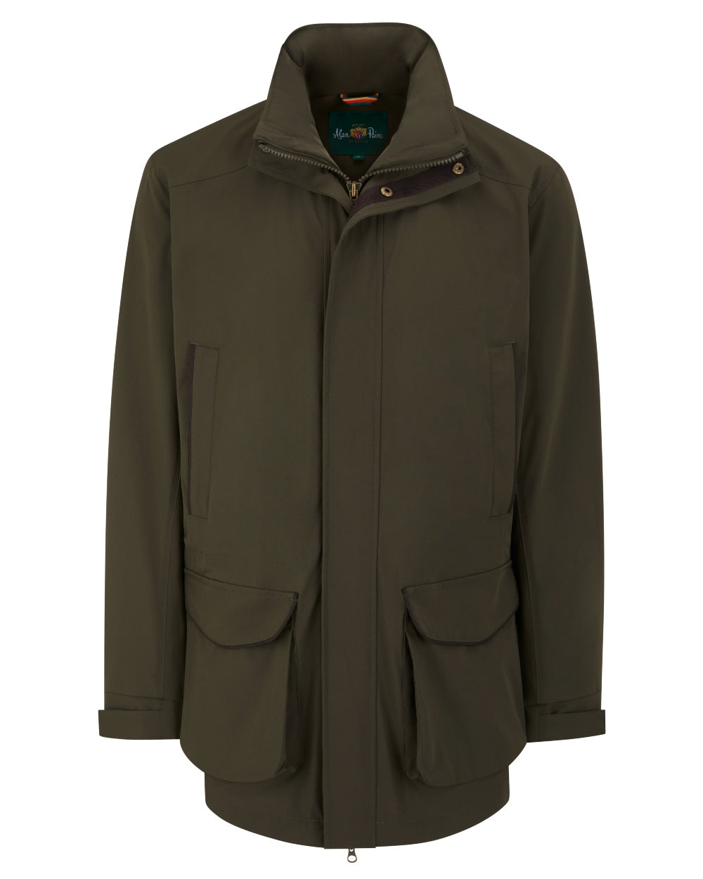 Olive coloured Alan Paine Mens Willsden Waterproof Coat on white background 