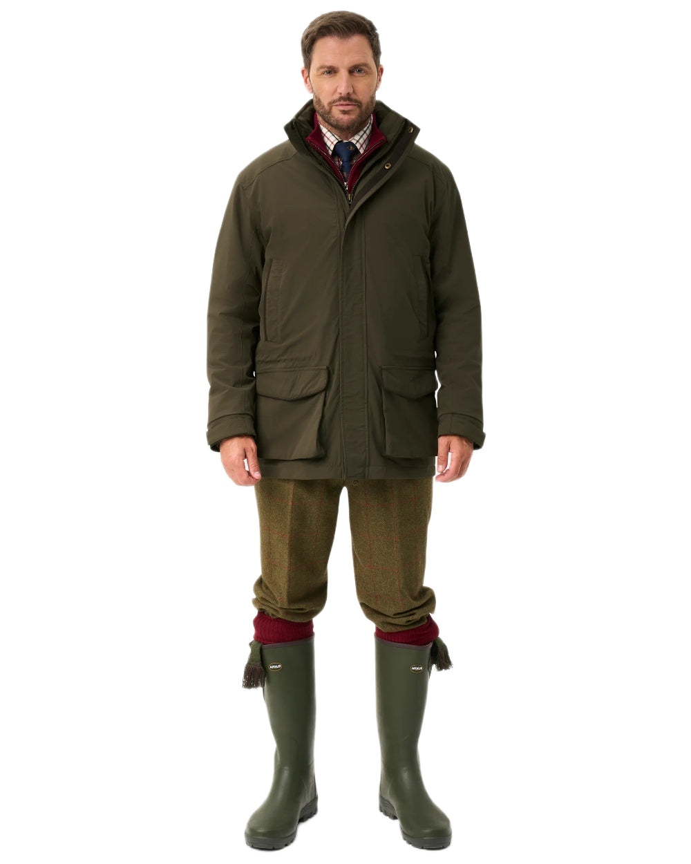 Olive coloured Alan Paine Mens Willsden Waterproof Coat on white background 