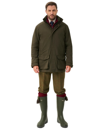 Olive coloured Alan Paine Mens Willsden Waterproof Coat on white background 