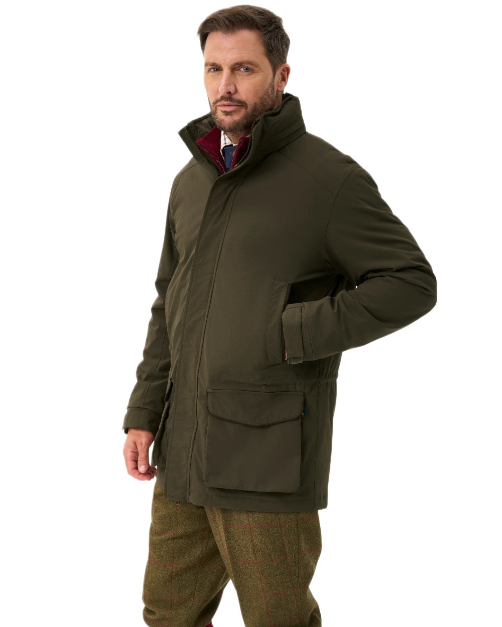 Olive coloured Alan Paine Mens Willsden Waterproof Coat on white background 