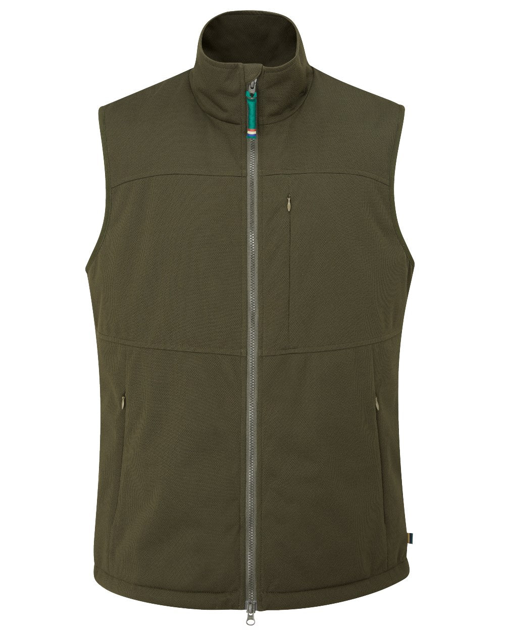 Olive coloured Alan Paine Mossley Mens Windstopper Gilet on white background 