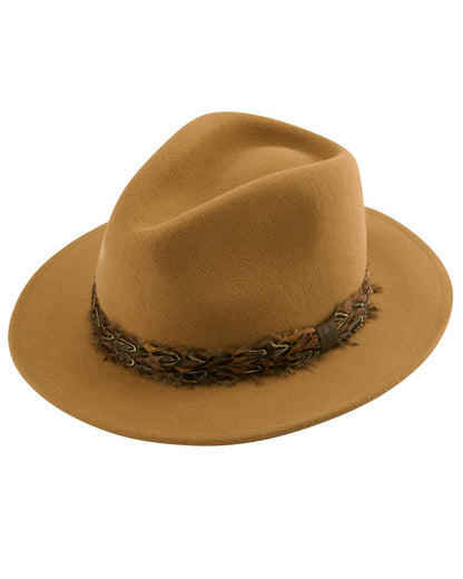Caramel coloured Alan Paine Richmond Ladies Fedora on white background 