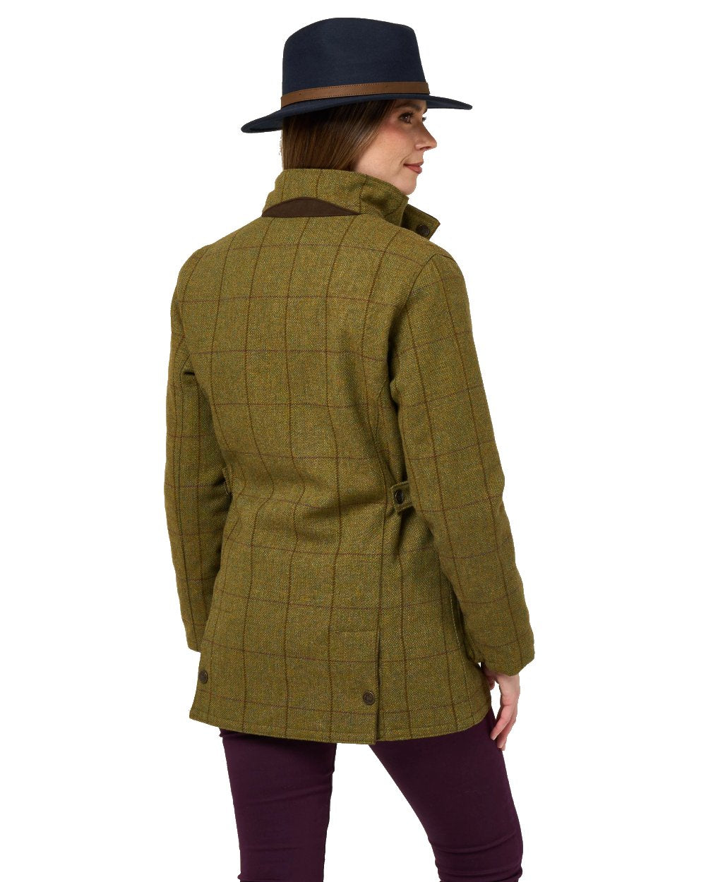 Lichen coloured Alan Paine Rutland Ladies Waterproof Tweed Jacket on white background 