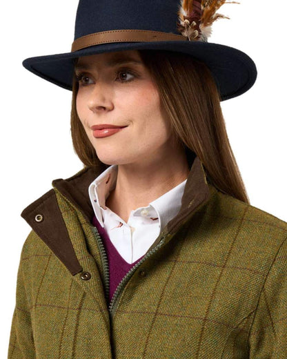 Lichen coloured Alan Paine Rutland Ladies Waterproof Tweed Jacket on white background 
