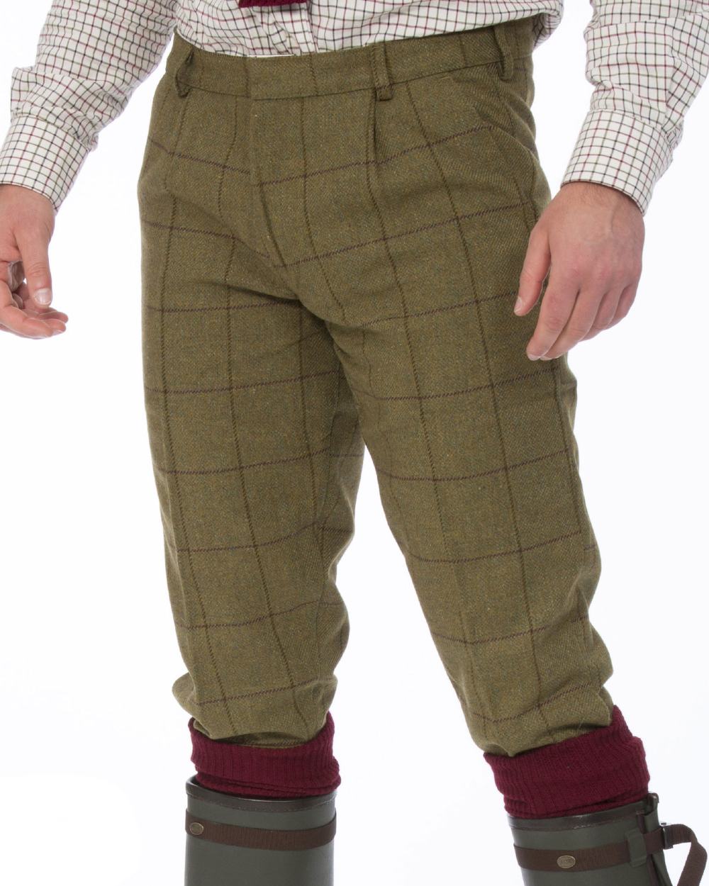 Lichen coloured Alan Paine Rutland Tweed Breeks on white background 