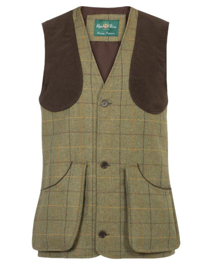 Dark Moss coloured Alan Paine Rutland Tweed Shooting Waistcoat on white background 