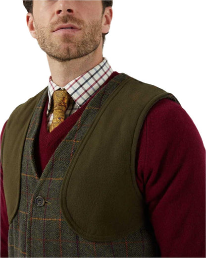 Fern coloured Alan Paine Rutland Tweed Shooting Waistcoat on white background 