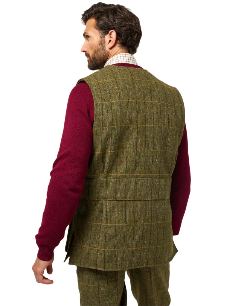 Green Ash coloured Alan Paine Rutland Tweed Shooting Waistcoat on white background 