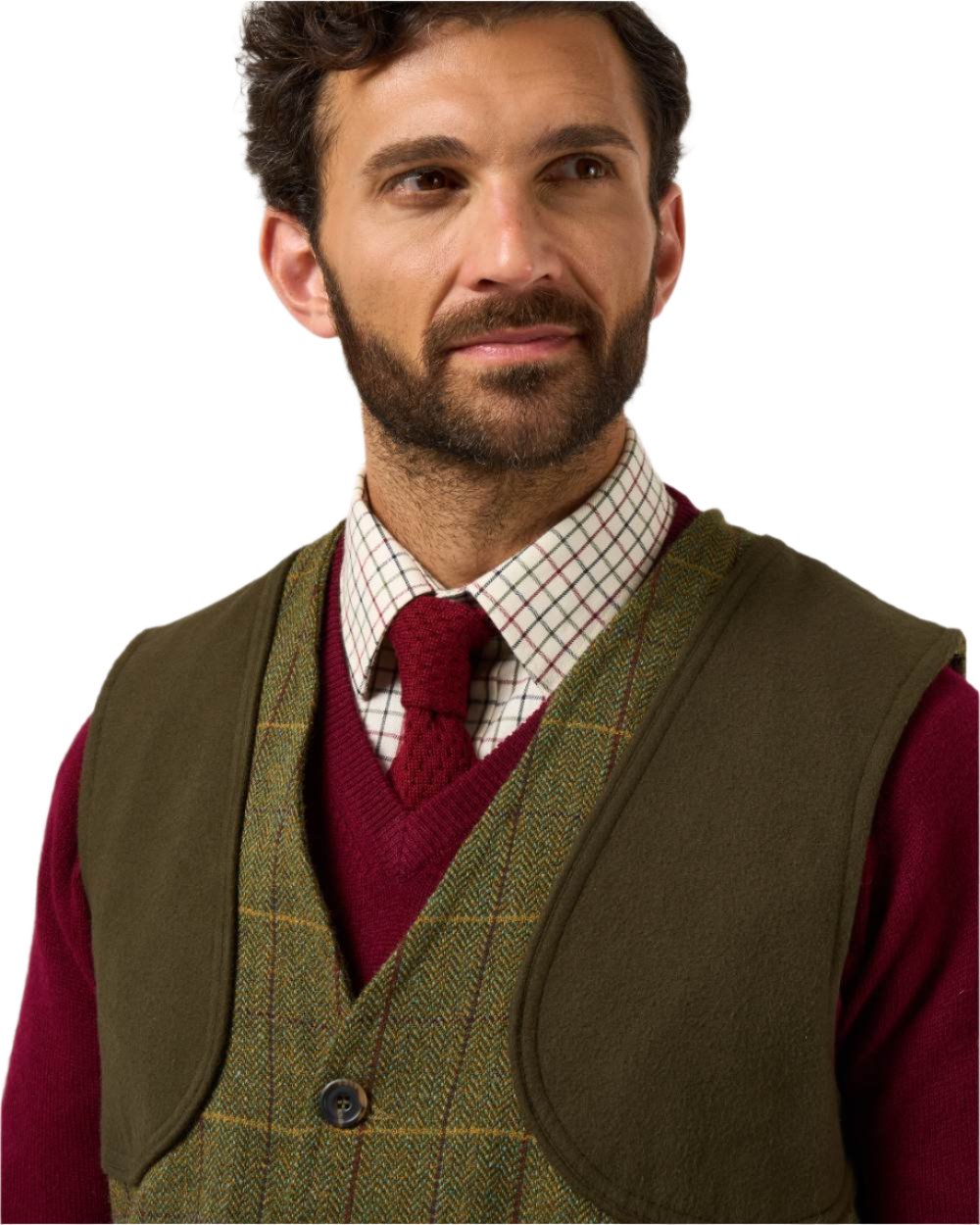 Green Ash coloured Alan Paine Rutland Tweed Shooting Waistcoat on white background 