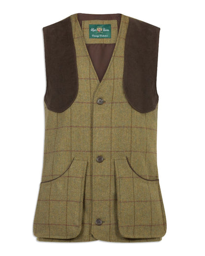 Lichen coloured Alan Paine Rutland Tweed Shooting Waistcoat on white background 