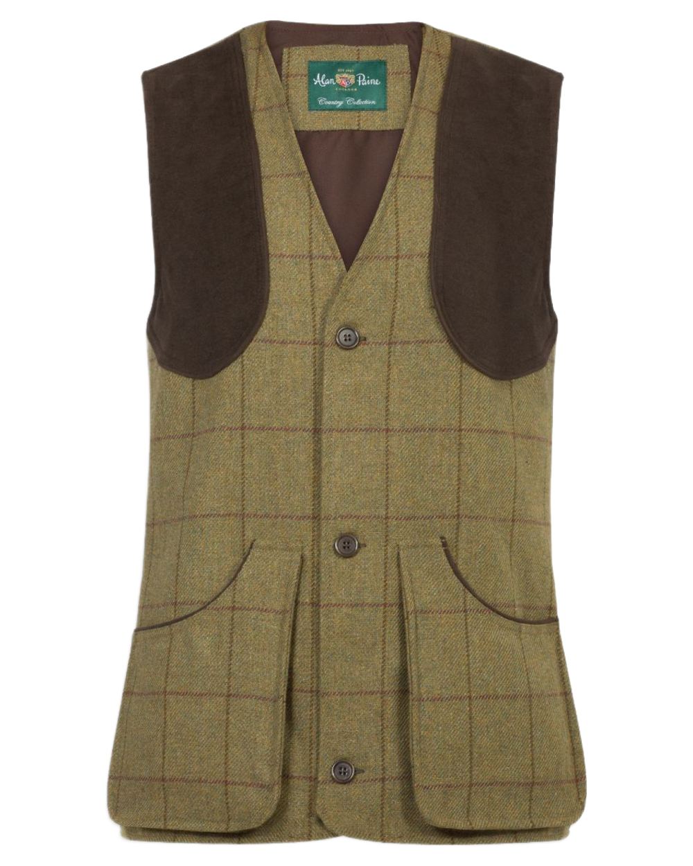 Lichen coloured Alan Paine Rutland Tweed Shooting Waistcoat on white background 