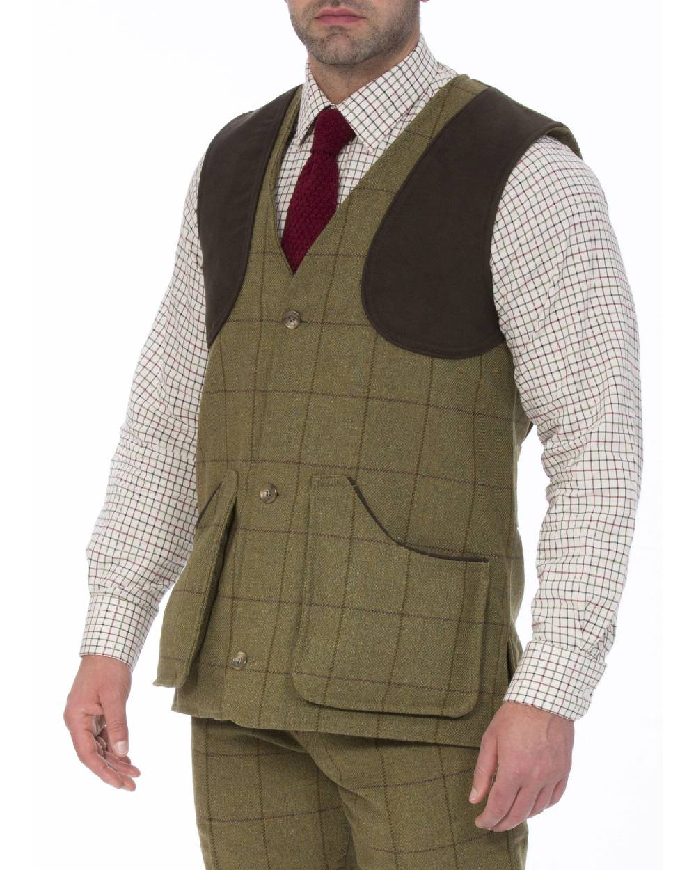 Lichen coloured Alan Paine Rutland Tweed Shooting Waistcoat on white background 