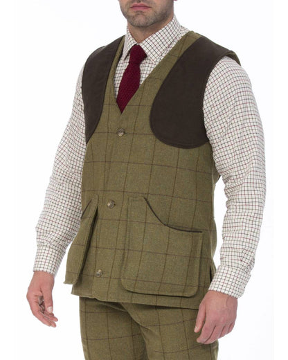 Lichen coloured Alan Paine Rutland Tweed Shooting Waistcoat on white background 