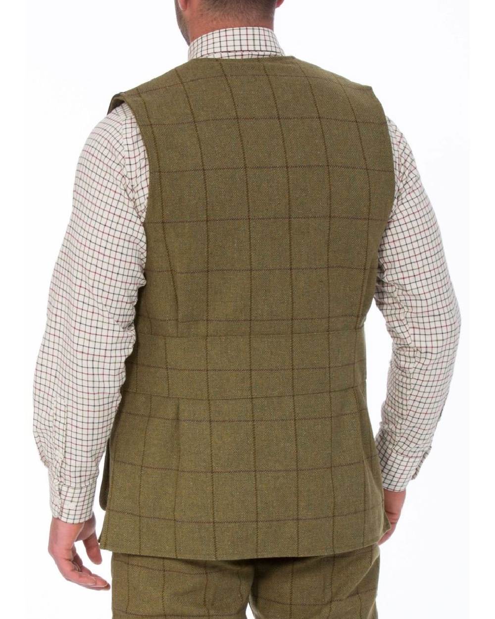 Lichen coloured Alan Paine Rutland Tweed Shooting Waistcoat on white background 