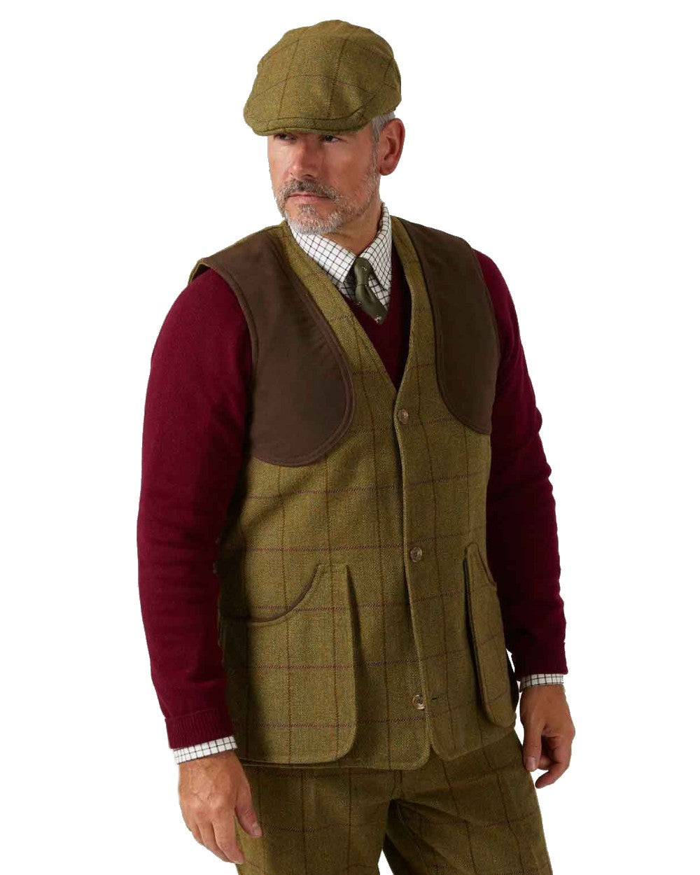 Lichen coloured Alan Paine Rutland Tweed Shooting Waistcoat on white background 