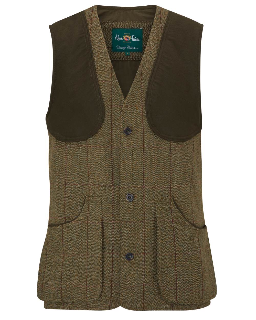 Oak coloured Alan Paine Rutland Tweed Shooting Waistcoat on white background 