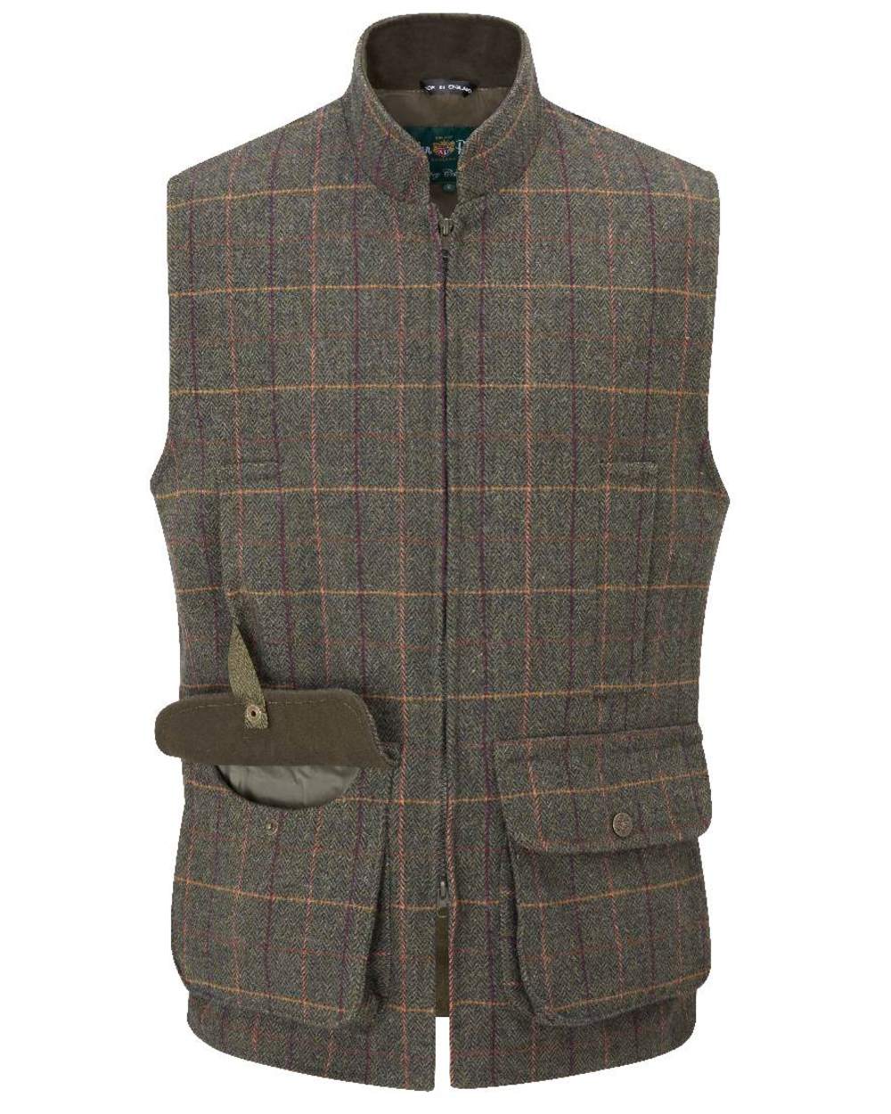 Fern coloured Alan Paine Rutland Tweed Waistcoat on white background 