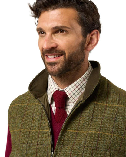 Green Ash coloured Alan Paine Rutland Tweed Waistcoat on white background 