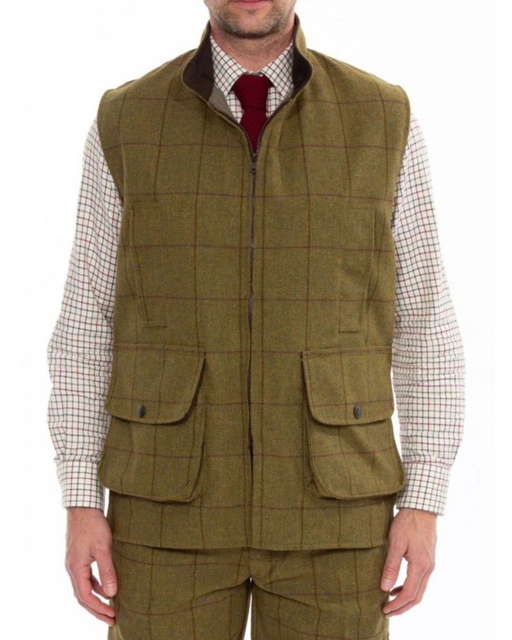 Lichen coloured Alan Paine Rutland Tweed Waistcoat on white background 