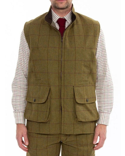 Lichen coloured Alan Paine Rutland Tweed Waistcoat on white background 