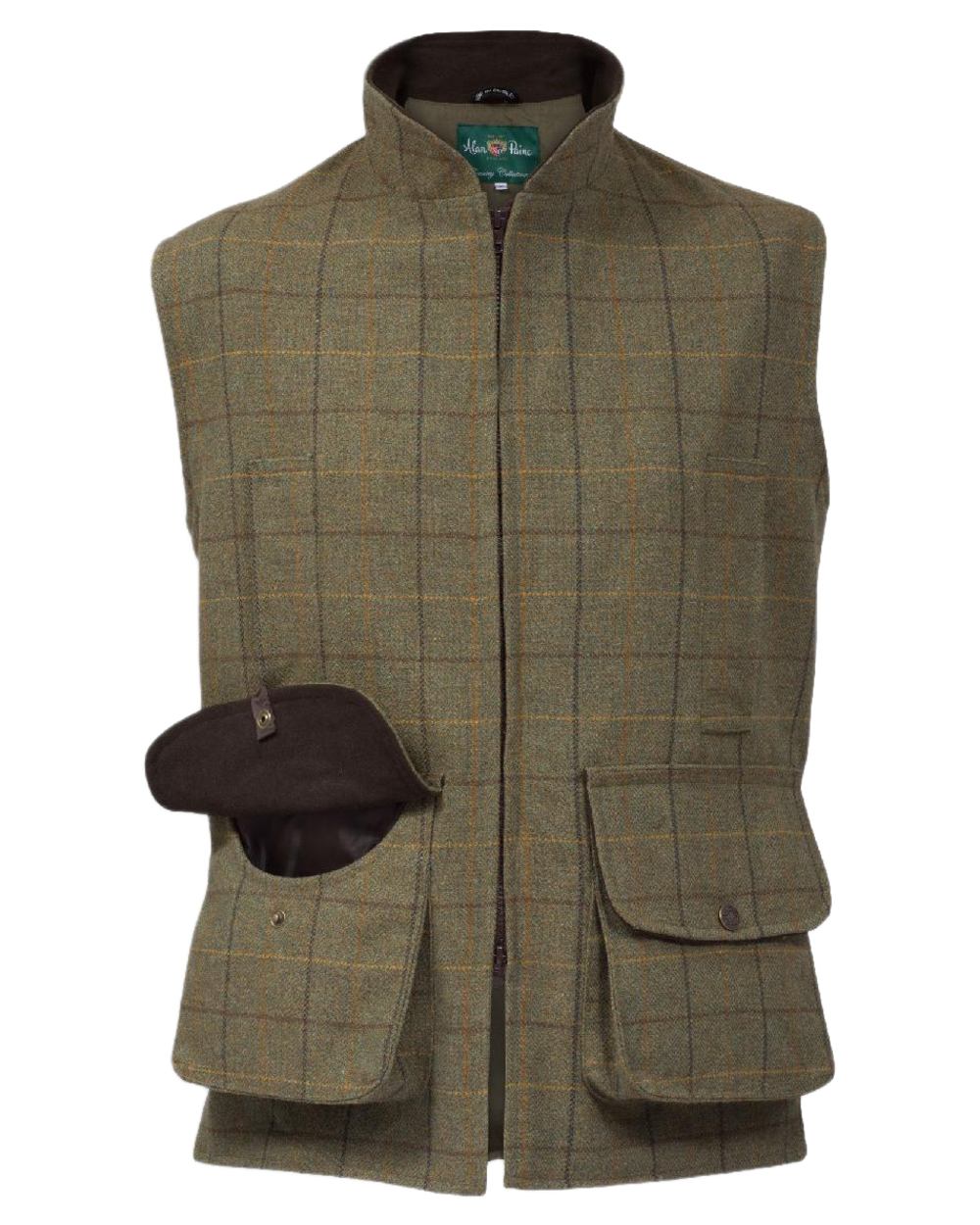 Dark Moss coloured Alan Paine Rutland Tweed Waistcoat on white background 