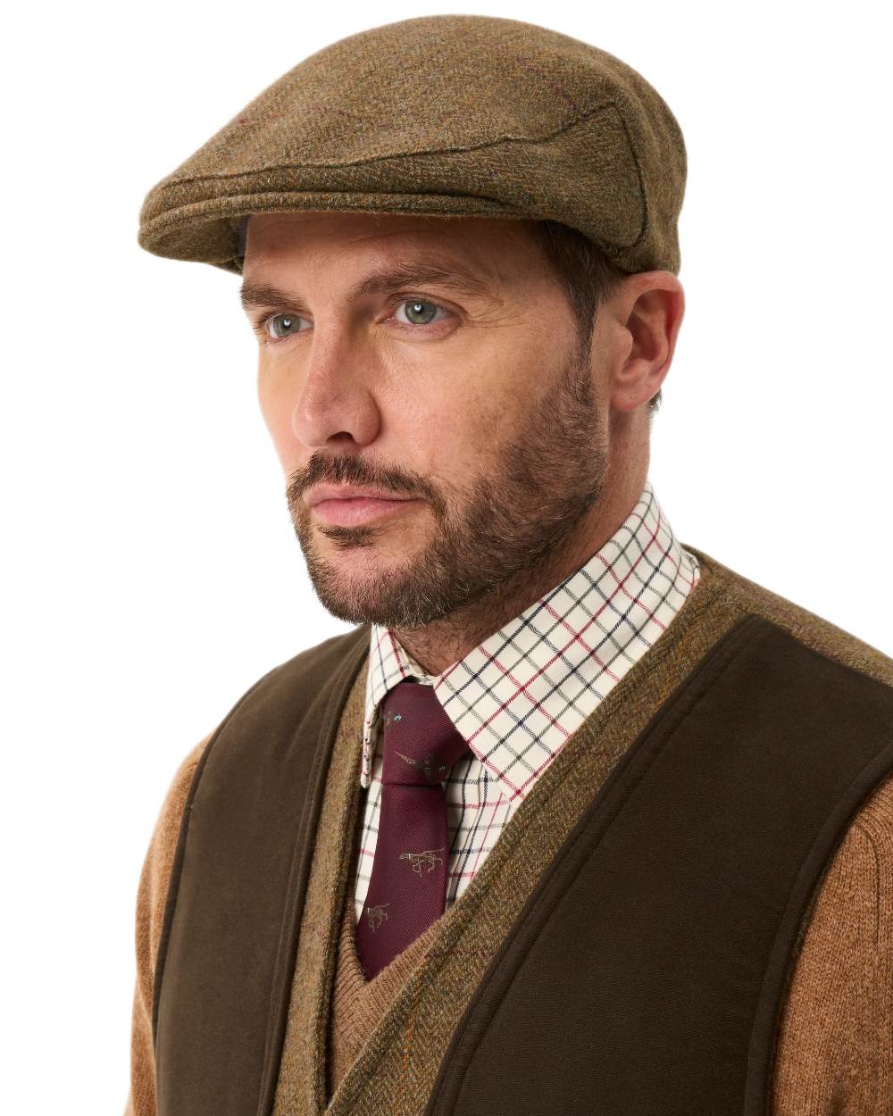 Birch coloured Alan Paine Rutland Waterproof Tweed Flat Cap on white background 