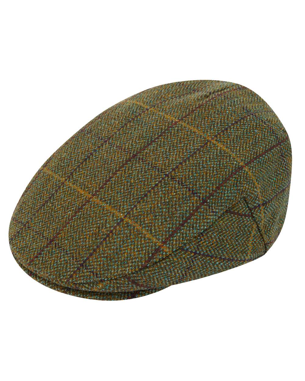 Green Ash coloured Alan Paine Rutland Waterproof Tweed Flat Cap on white background 