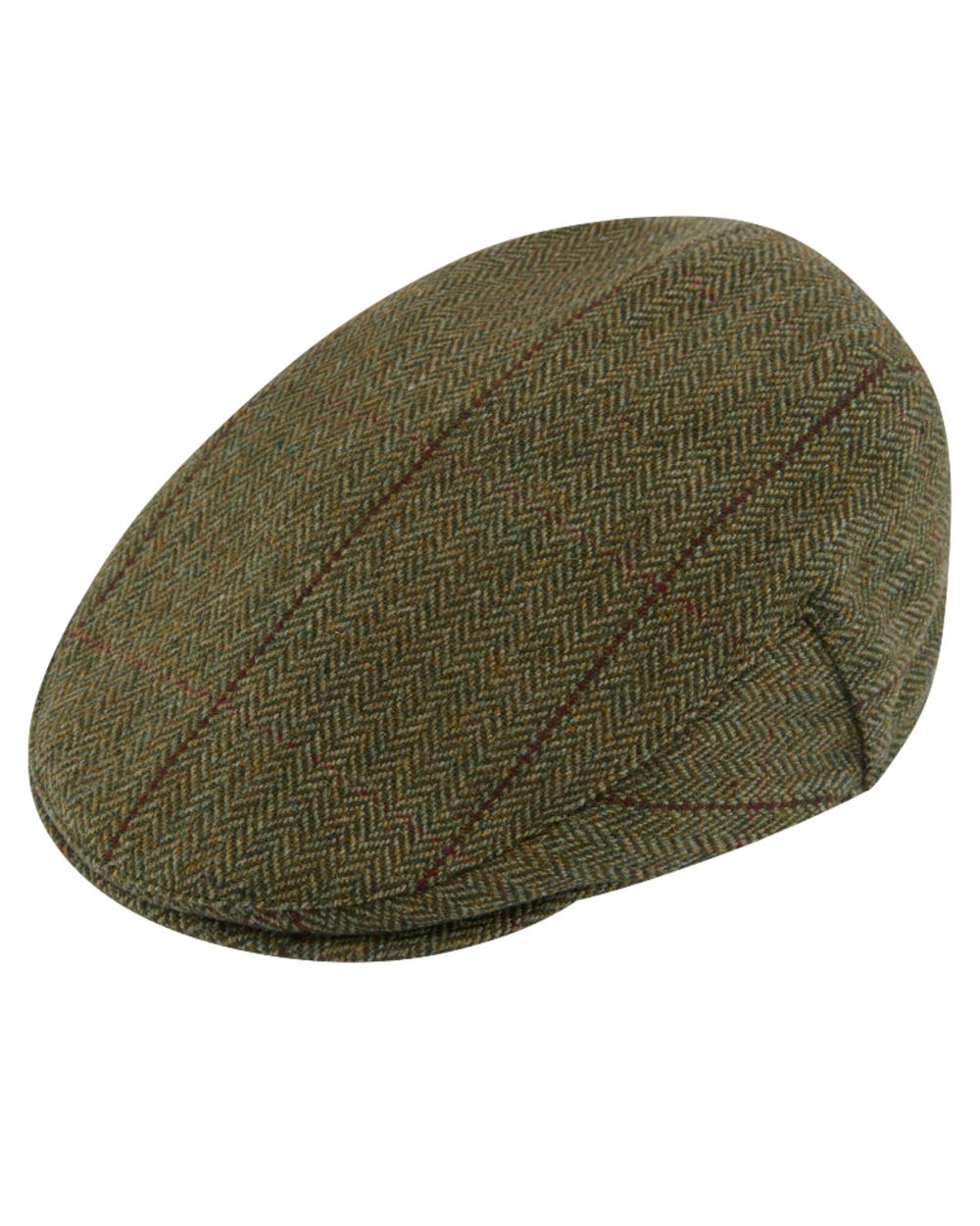 Oak coloured Alan Paine Rutland Waterproof Tweed Flat Cap on white background 