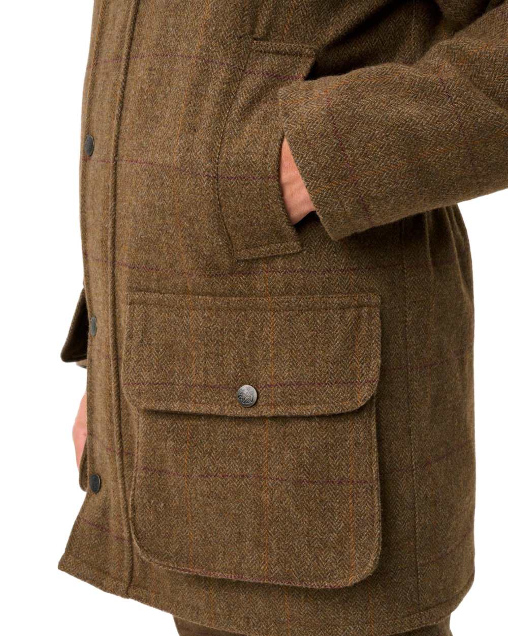 Birch coloured Alan Paine Rutland Waterproof Tweed Shooting Coat on white background 