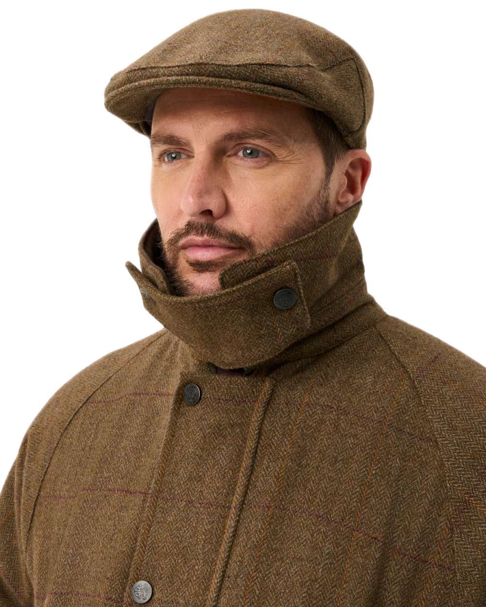 Birch coloured Alan Paine Rutland Waterproof Tweed Shooting Coat on white background 
