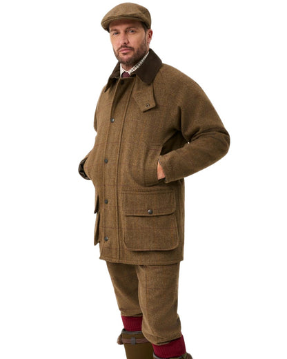 Birch coloured Alan Paine Rutland Waterproof Tweed Shooting Coat on white background 