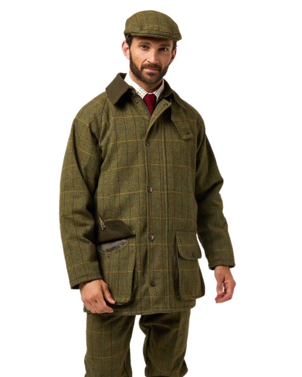 Green Ash coloured Alan Paine Rutland Waterproof Tweed Shooting Coat on white background 