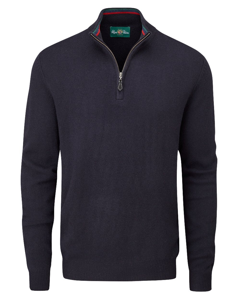 Navy coloured Alan Paine Streetly Half Zip Mock Neck Jumper on white background 