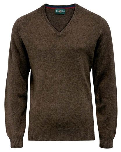 Cocoa coloured Alan Paine Streetly Lambswool V Neck Jumper on white background 