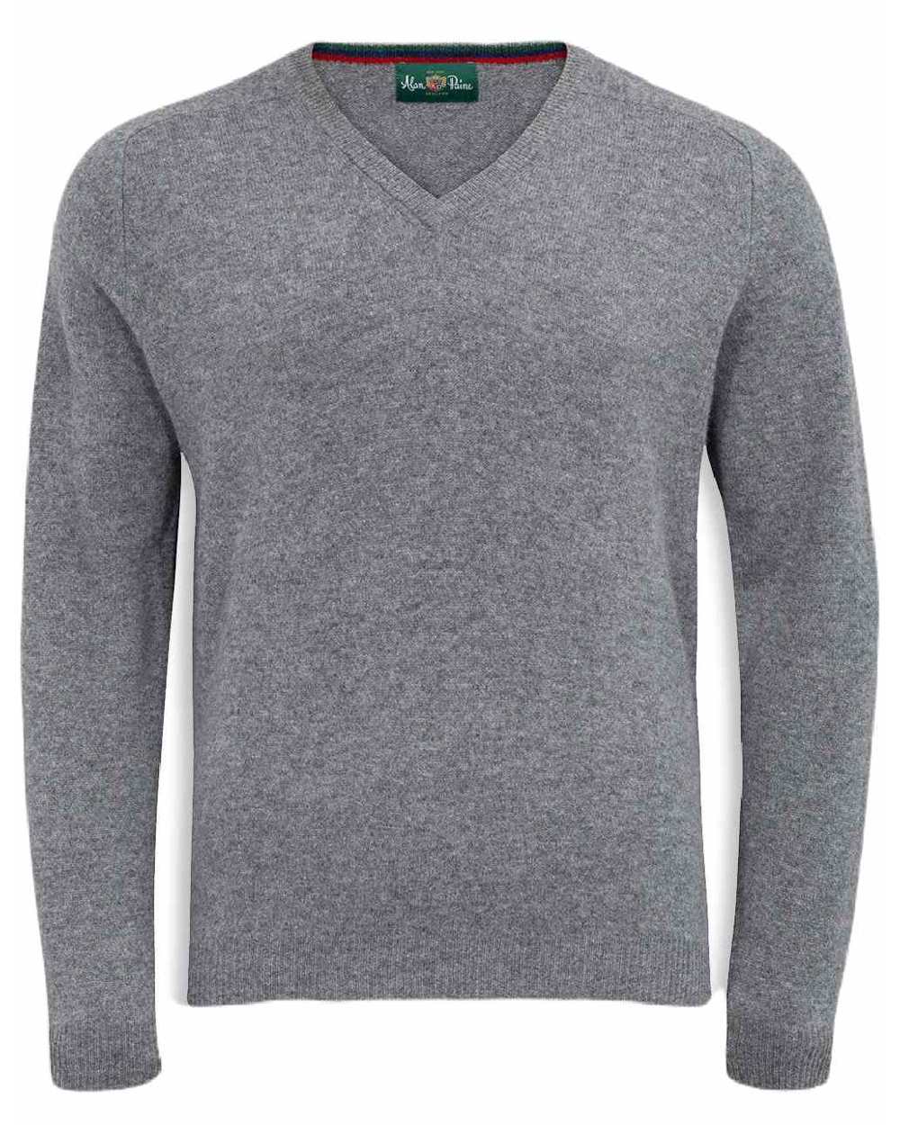 Grey Mix coloured Alan Paine Streetly Lambswool V Neck Jumper on white background 