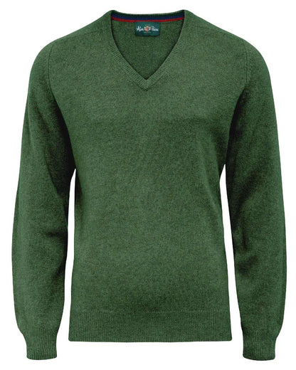 Rosemary coloured Alan Paine Streetly Lambswool V Neck Jumper on white background 