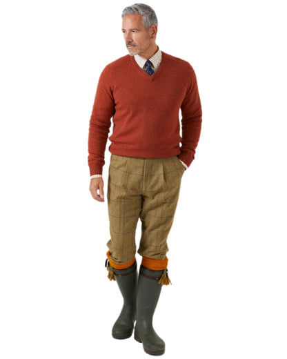 Tiger coloured Alan Paine Streetly Lambswool V Neck Jumper on white background 