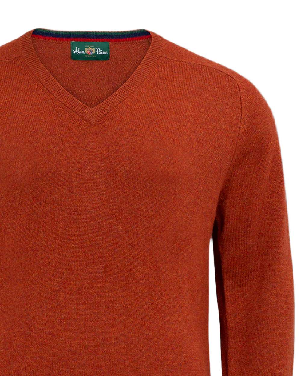Tiger coloured Alan Paine Streetly Lambswool V Neck Jumper on white background 