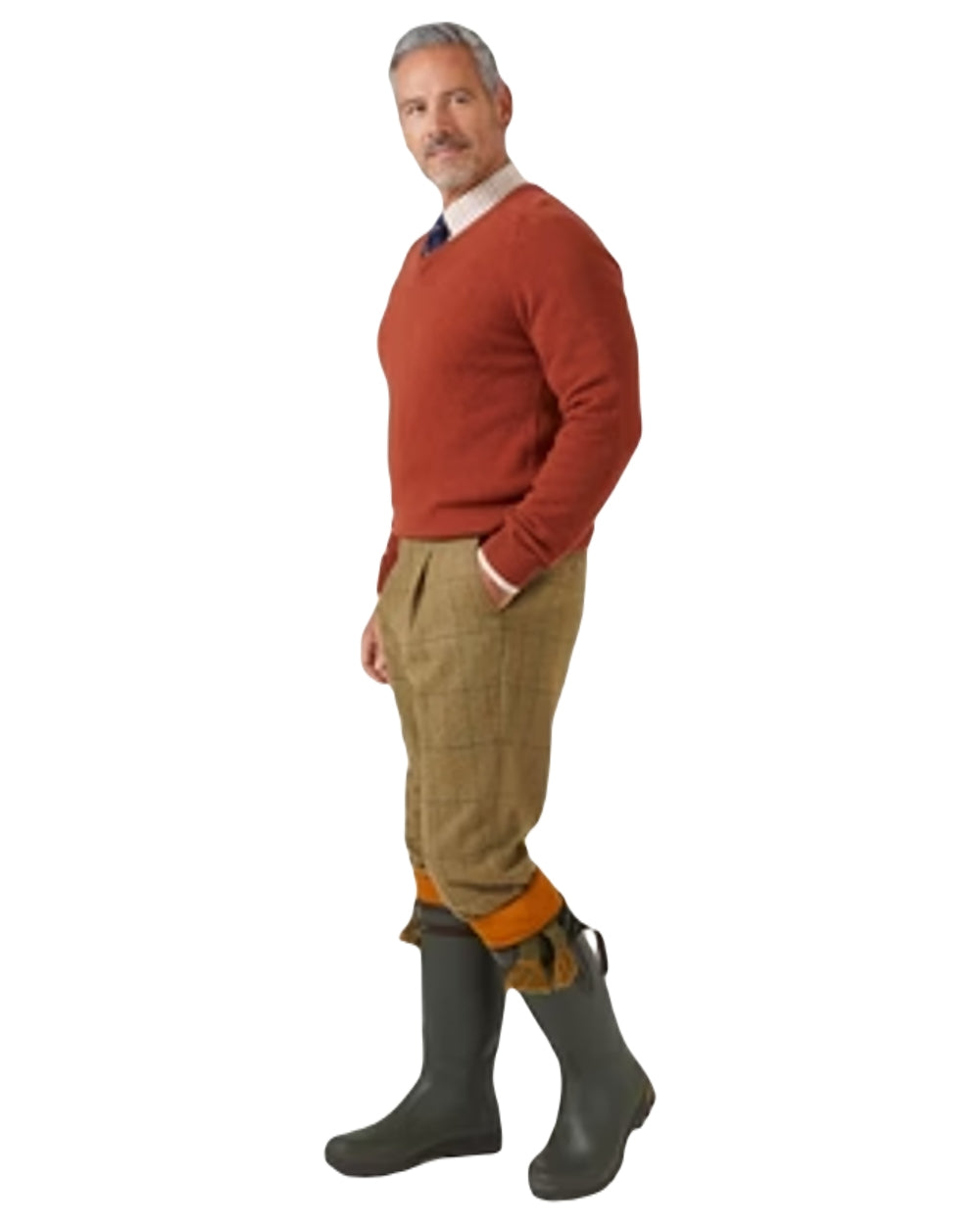 Tiger coloured Alan Paine Streetly Lambswool V Neck Jumper on white background 