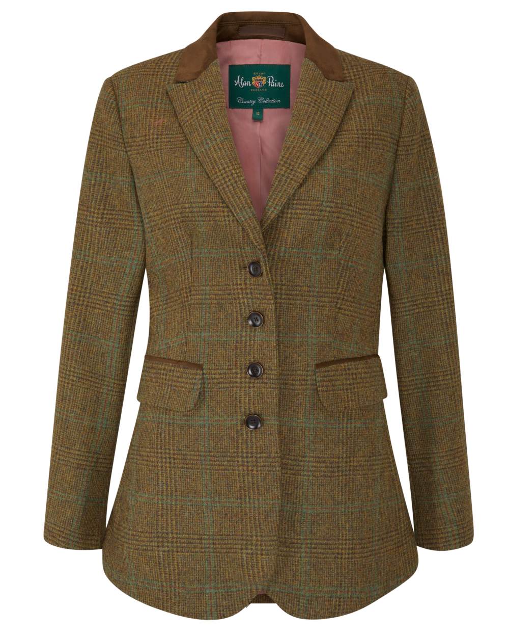 Marsh coloured Alan Paine Surrey Ladies Tweed Blazer on white background 