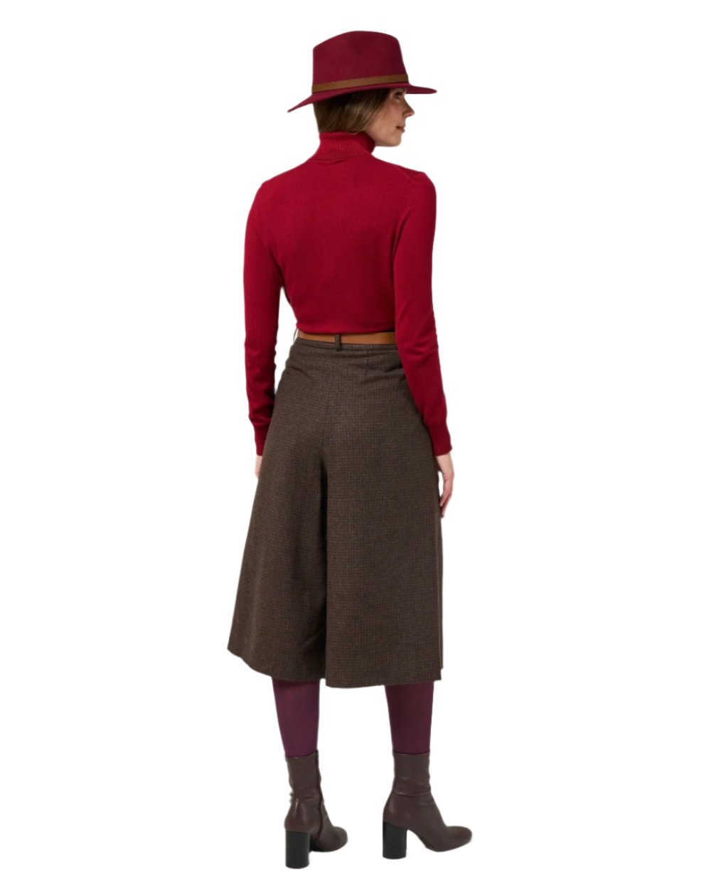 Bramble coloured Alan Paine Surrey Ladies Tweed Culottes on white background 