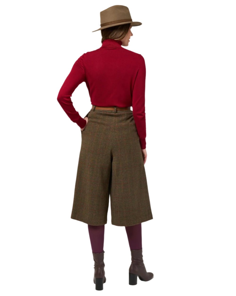 Hemlock coloured Alan Paine Surrey Ladies Tweed Culottes on white background 