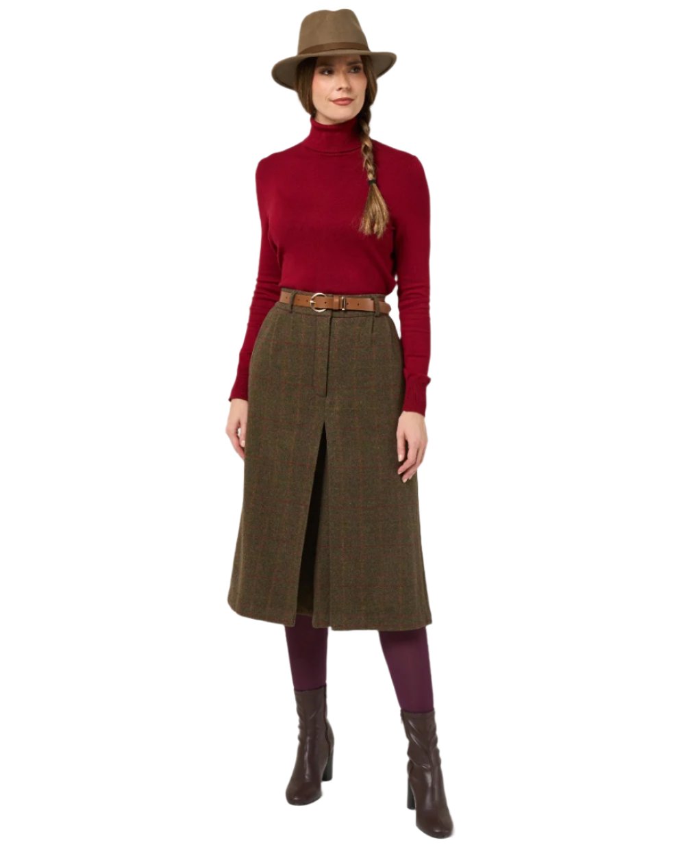 Hemlock coloured Alan Paine Surrey Ladies Tweed Culottes on white background 