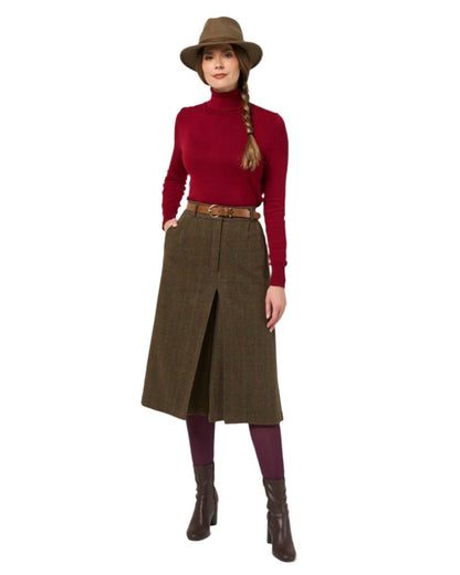 Hemlock coloured Alan Paine Surrey Ladies Tweed Culottes on white background 