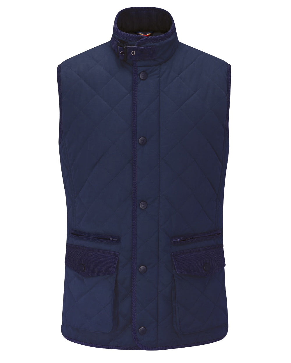 Navy coloured Alan Paine Surrey Mens Quilted Waistcoat on white background 