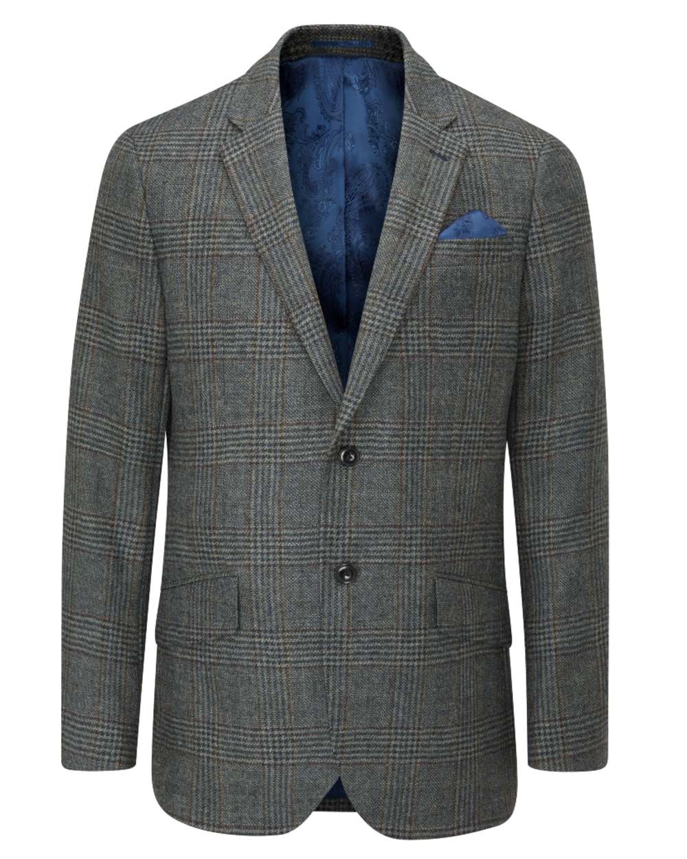 Blue Check coloured Alan Paine Surrey Mens Tweed Lined Blazer on white background 
